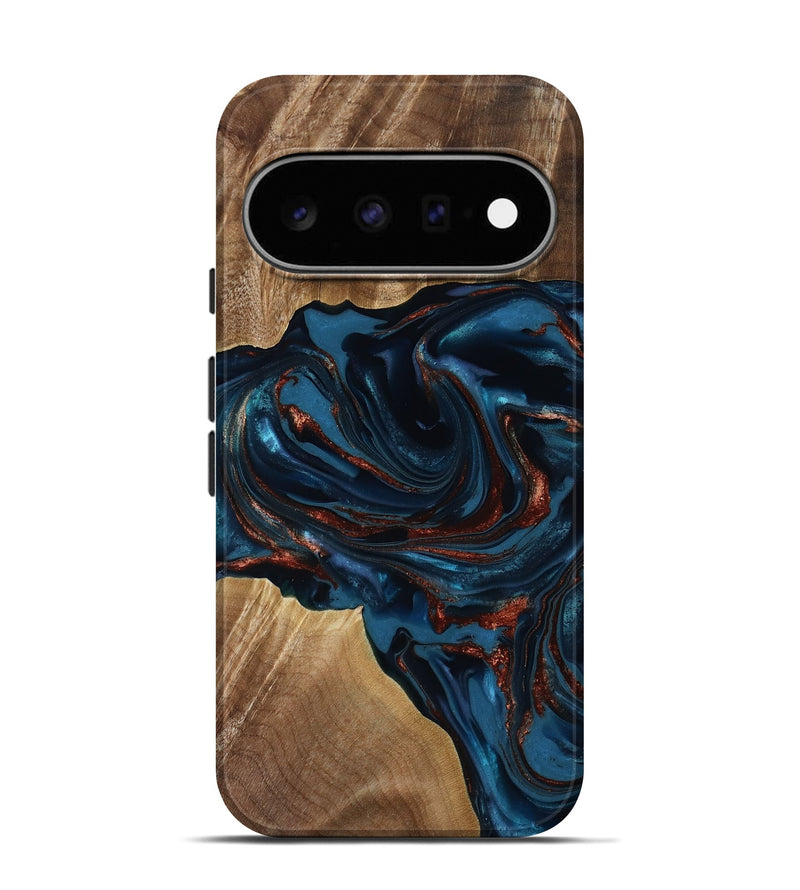 Pixel 11 Pro Wood Live Edge Phone Case - Nolan (Teal & Gold, 817882)