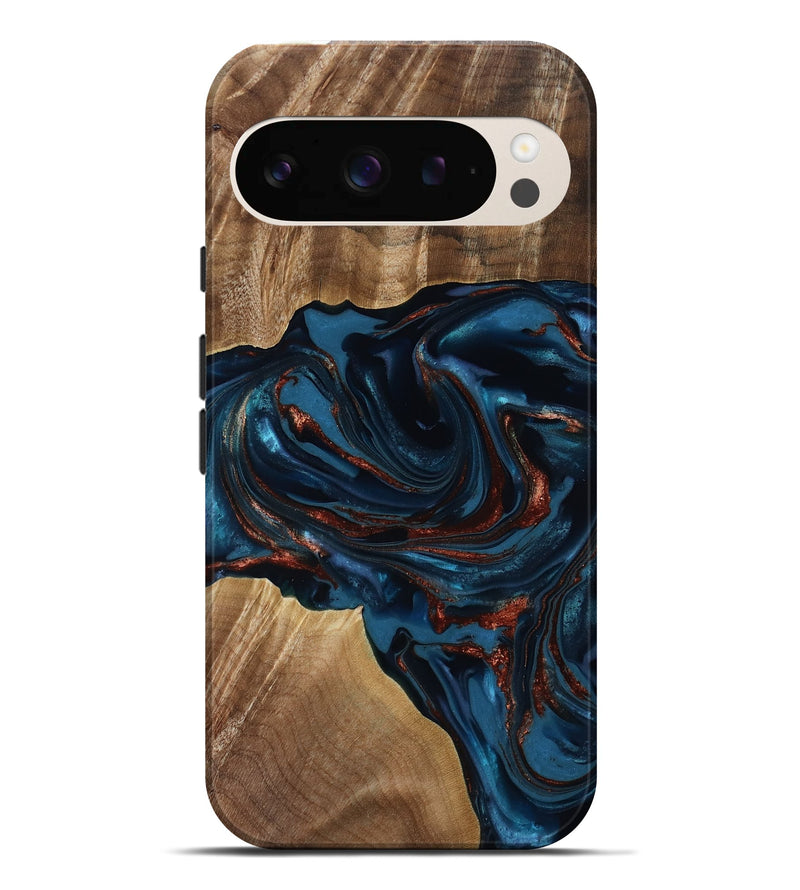 Pixel 9 Pro XL Wood Live Edge Phone Case - Nolan (Teal & Gold, 817882)