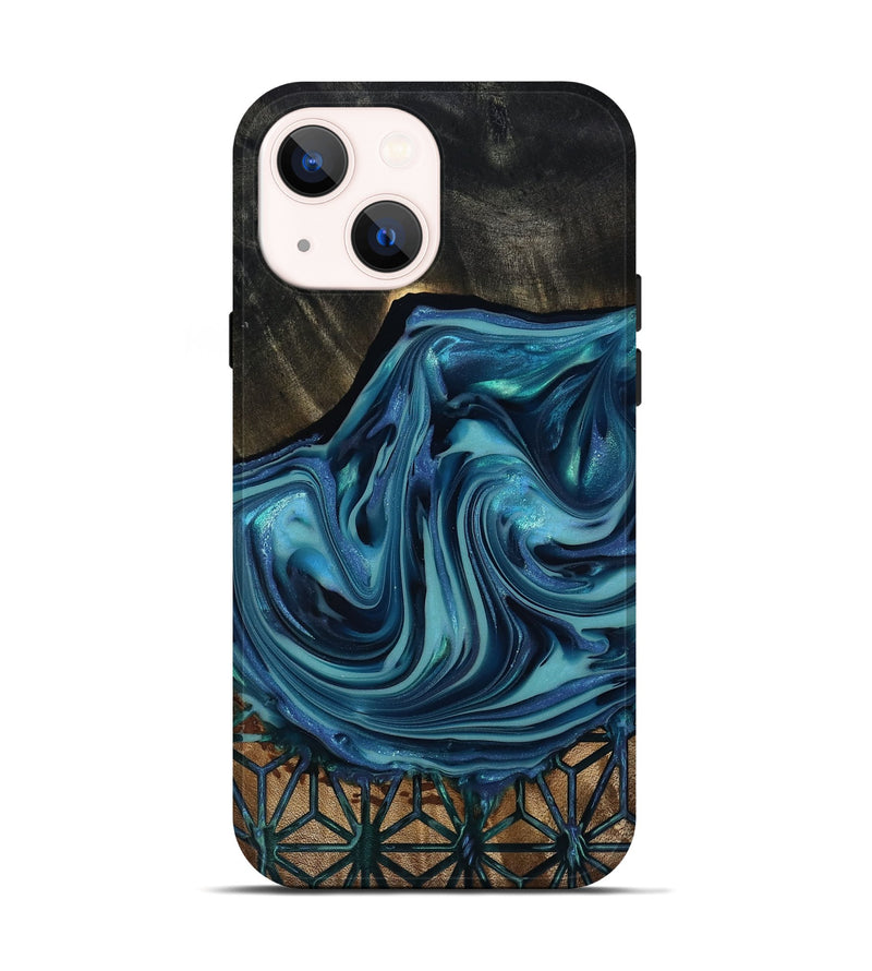 iPhone 14 Wood Live Edge Phone Case - Hosea (Blue, 817887)