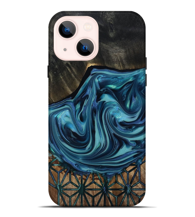 iPhone 14 Plus Wood Live Edge Phone Case - Hosea (Blue, 817887)