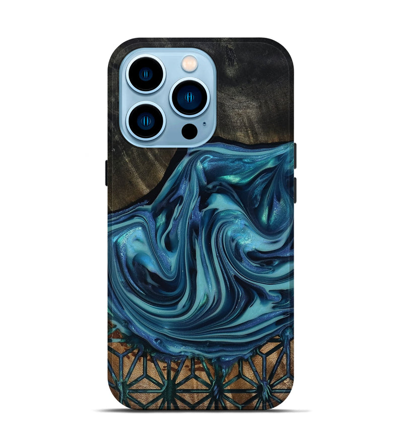 iPhone 14 Pro Wood Live Edge Phone Case - Hosea (Blue, 817887)