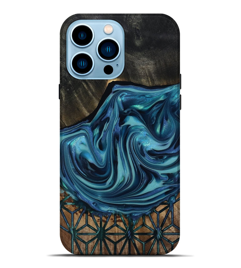 iPhone 14 Pro Max Wood Live Edge Phone Case - Hosea (Blue, 817887)