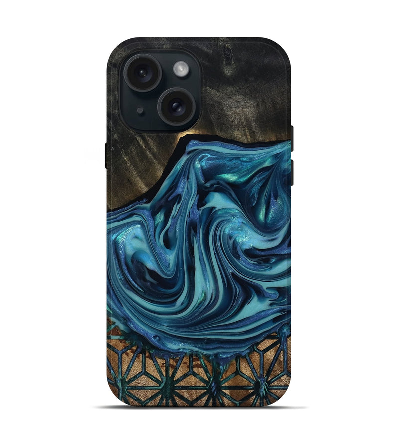 iPhone 15 Wood Live Edge Phone Case - Hosea (Blue, 817887)