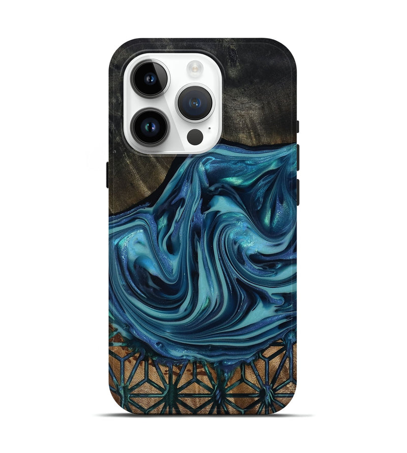iPhone 15 Pro Wood Live Edge Phone Case - Hosea (Blue, 817887)