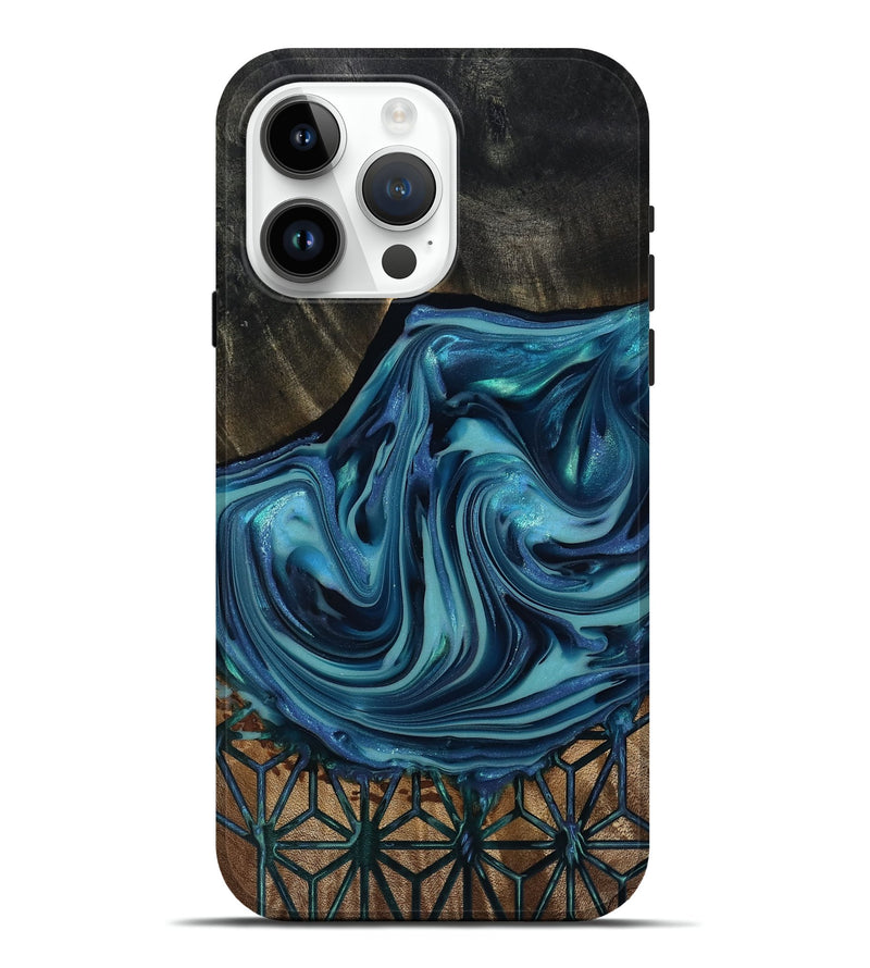iPhone 15 Pro Max Wood Live Edge Phone Case - Hosea (Blue, 817887)