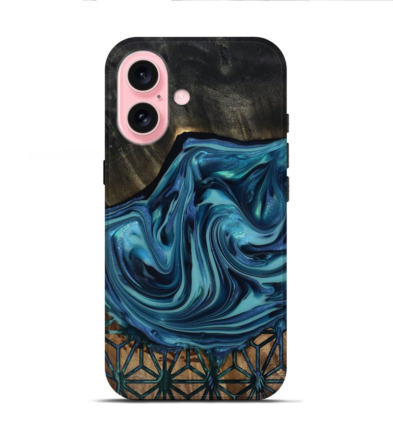 iPhone 16 Wood Live Edge Phone Case - Hosea (Blue, 817887)