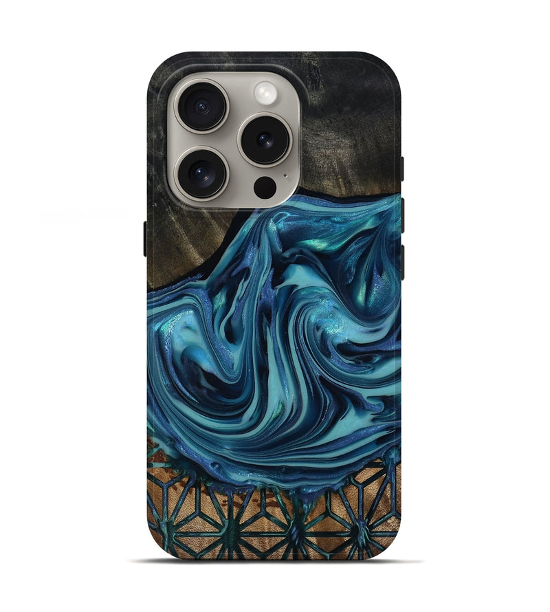 iPhone 16 Pro Wood Live Edge Phone Case - Hosea (Blue, 817887)