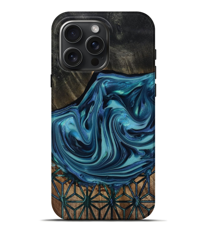 iPhone 16 Pro Max Wood Live Edge Phone Case - Hosea (Blue, 817887)