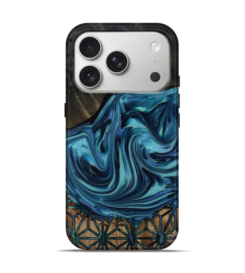iPhone 17 Pro Wood Live Edge Phone Case - Hosea (Blue, 817887)