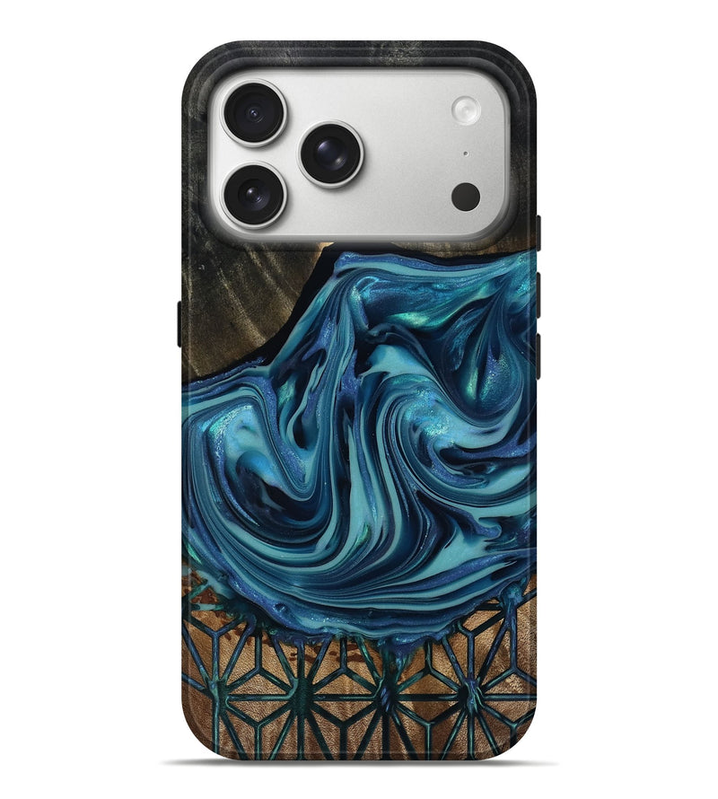 iPhone 17 Pro Max Wood Live Edge Phone Case - Hosea (Blue, 817887)