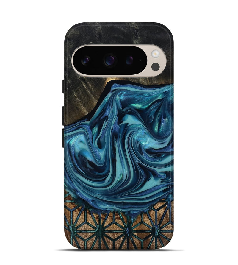 Pixel 9 Wood Live Edge Phone Case - Hosea (Blue, 817887)