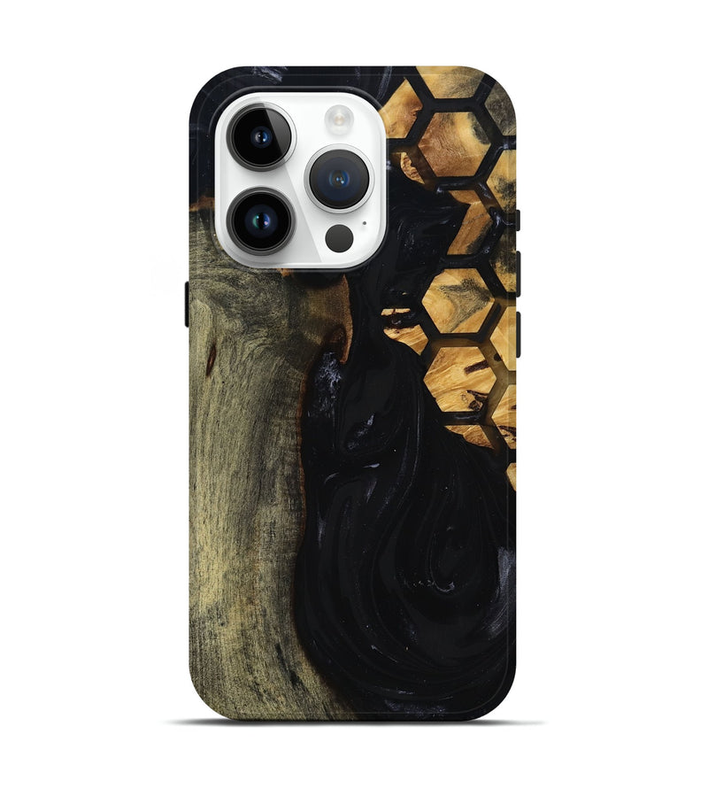 iPhone 15 Pro Wood Live Edge Phone Case - Shasta (Black & White, 817888)
