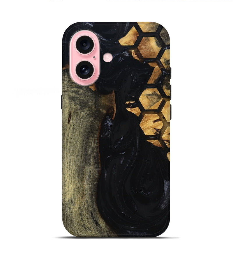 iPhone 16 Wood Live Edge Phone Case - Shasta (Black & White, 817888)