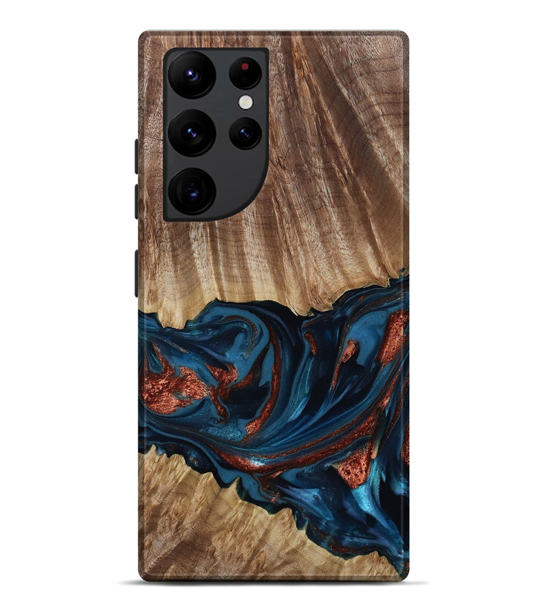 Galaxy S22 Ultra Wood Live Edge Phone Case - Alissa (Teal & Gold, 817892)