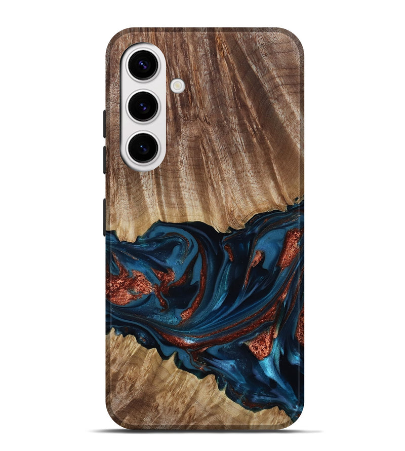 Galaxy S25 Plus Wood Live Edge Phone Case - Alissa (Teal & Gold, 817892)