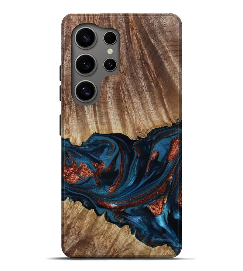 Galaxy S25 Ultra Wood Live Edge Phone Case - Alissa (Teal & Gold, 817892)