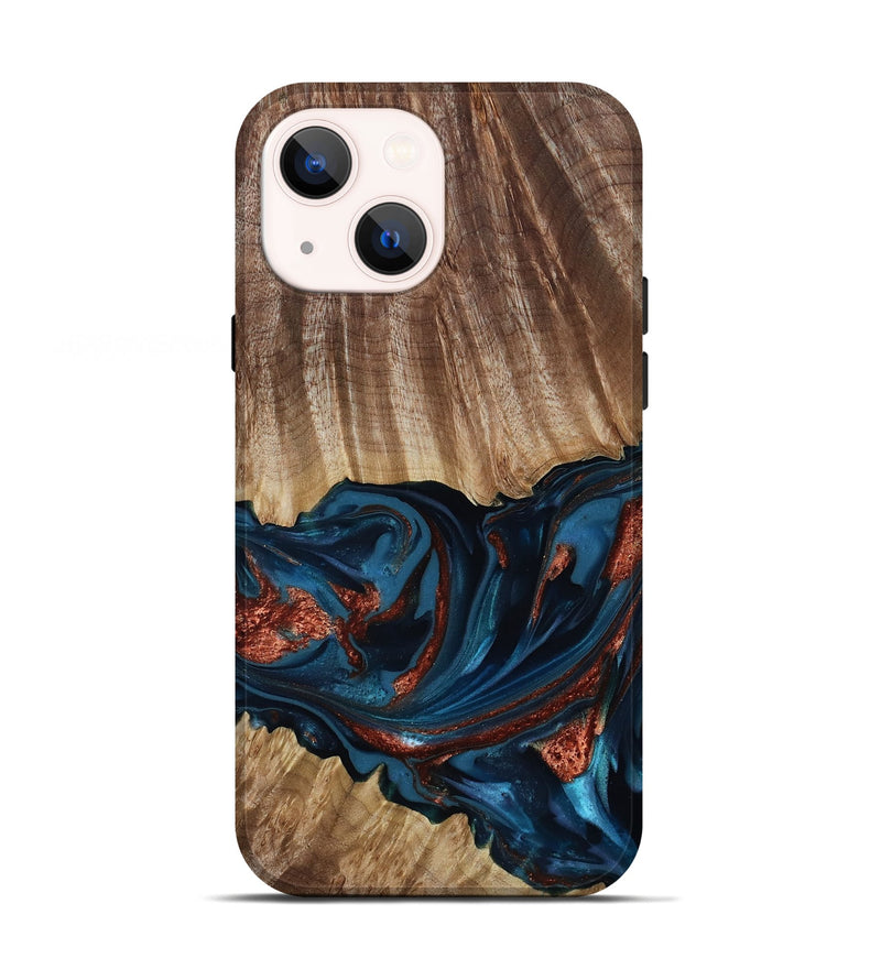 iPhone 13 Wood Live Edge Phone Case - Alissa (Teal & Gold, 817892)