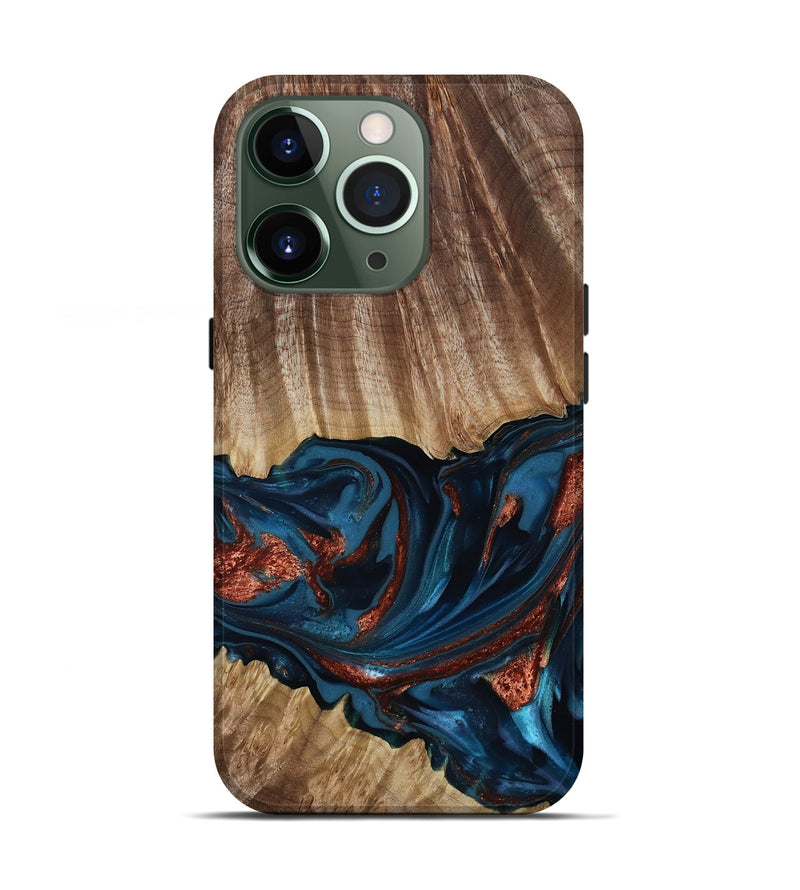 iPhone 13 Pro Wood Live Edge Phone Case - Alissa (Teal & Gold, 817892)
