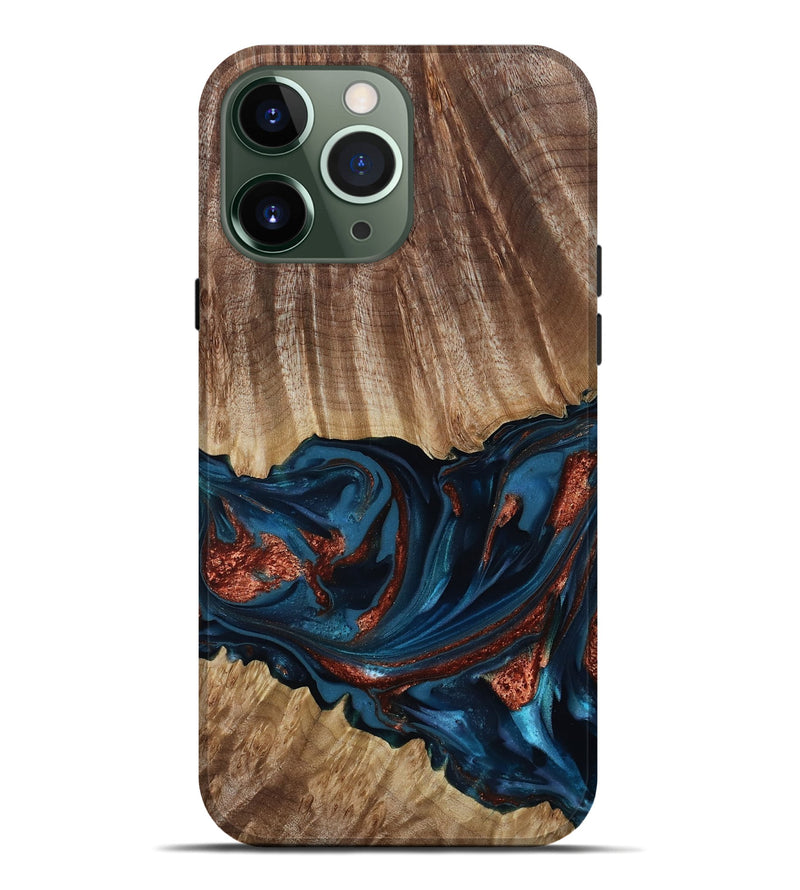 iPhone 13 Pro Max Wood Live Edge Phone Case - Alissa (Teal & Gold, 817892)