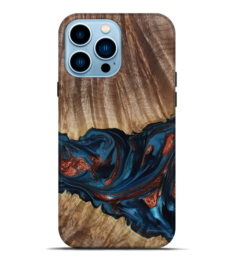 iPhone 14 Pro Max Wood Live Edge Phone Case - Alissa (Teal & Gold, 817892)
