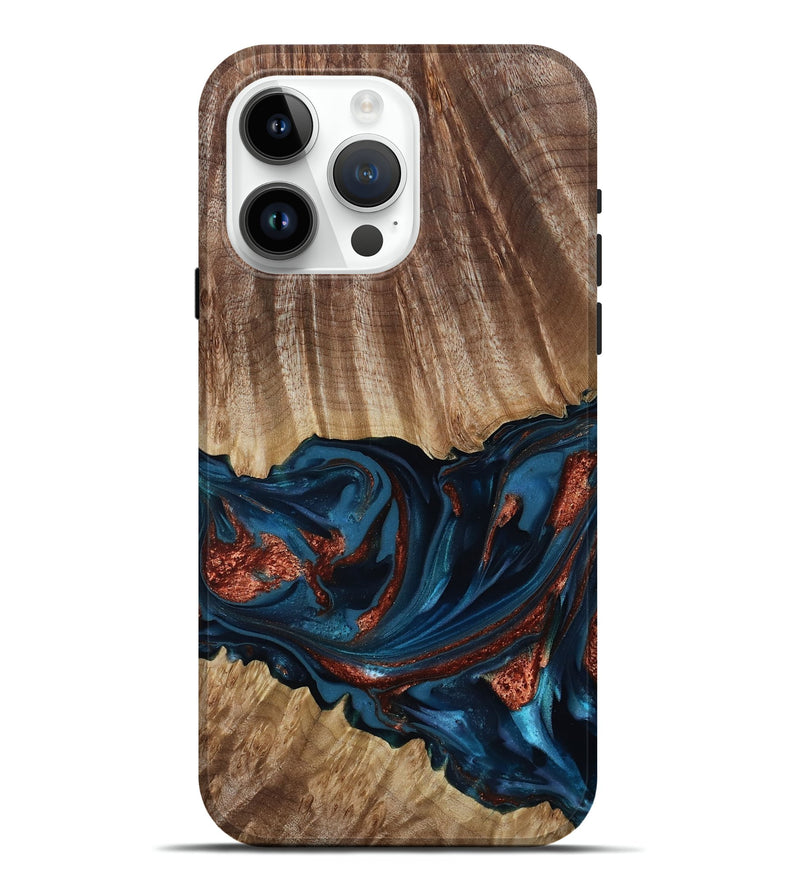 iPhone 15 Pro Max Wood Live Edge Phone Case - Alissa (Teal & Gold, 817892)