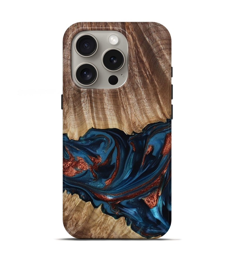 iPhone 16 Pro Wood Live Edge Phone Case - Alissa (Teal & Gold, 817892)