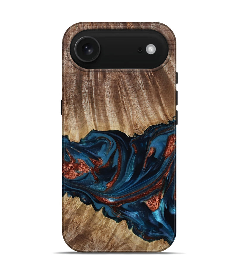 iPhone 17 Air Wood Live Edge Phone Case - Alissa (Teal & Gold, 817892)