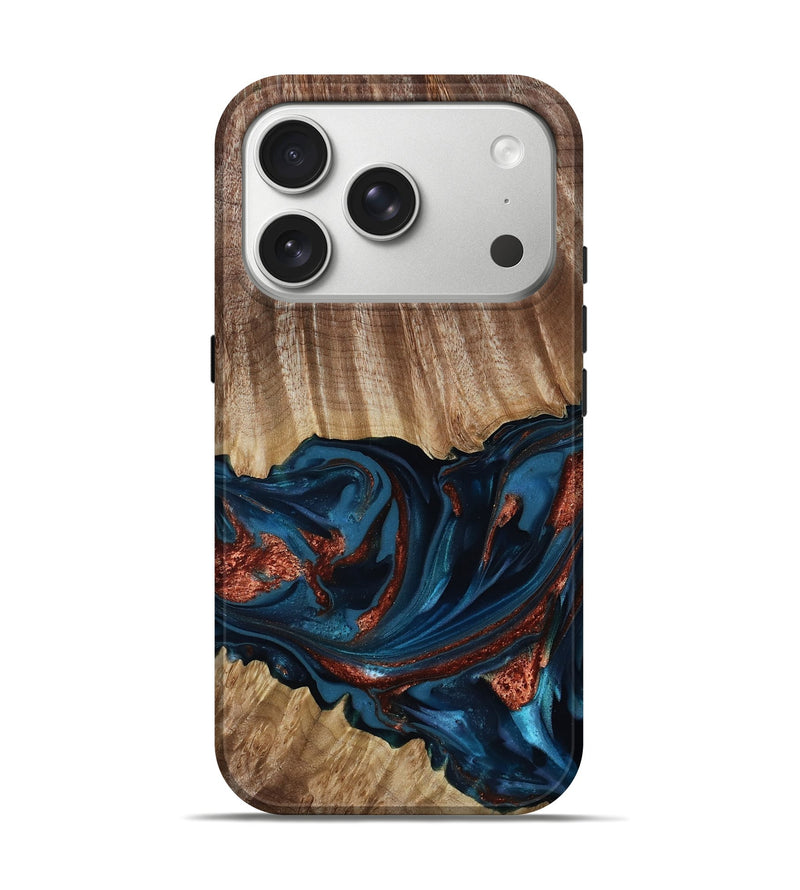 iPhone 17 Pro Wood Live Edge Phone Case - Alissa (Teal & Gold, 817892)