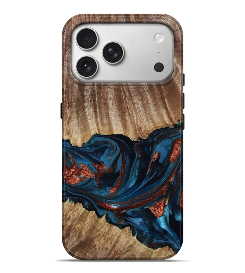iPhone 17 Pro Max Wood Live Edge Phone Case - Alissa (Teal & Gold, 817892)