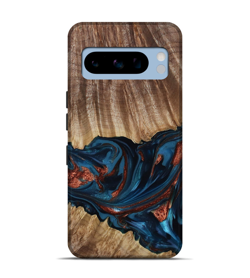 Pixel 8 Pro Wood Live Edge Phone Case - Alissa (Teal & Gold, 817892)