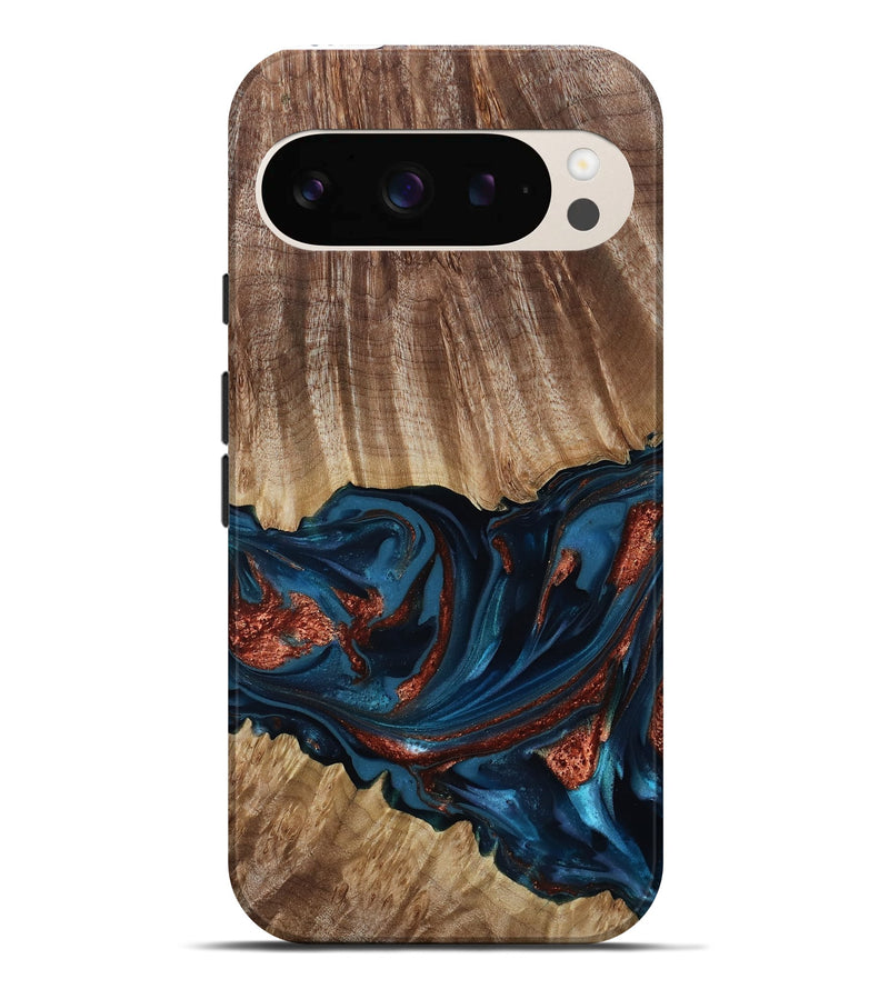 Pixel 9 Pro XL Wood Live Edge Phone Case - Alissa (Teal & Gold, 817892)