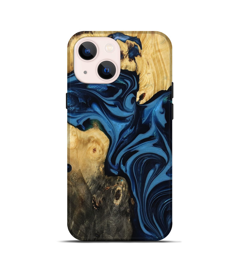iPhone 13 mini Wood Live Edge Phone Case - Carey (Blue, 817894)