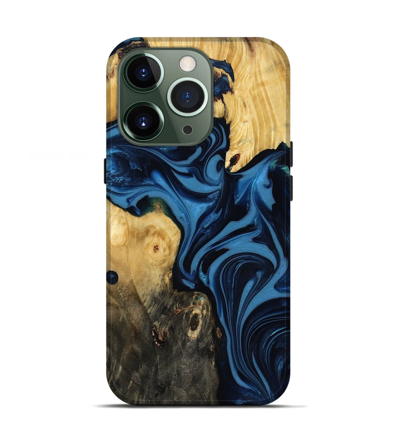 iPhone 13 Pro Wood Live Edge Phone Case - Carey (Blue, 817894)