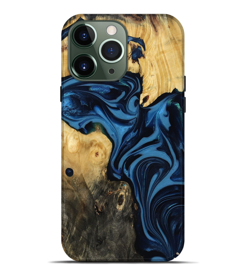 iPhone 13 Pro Max Wood Live Edge Phone Case - Carey (Blue, 817894)