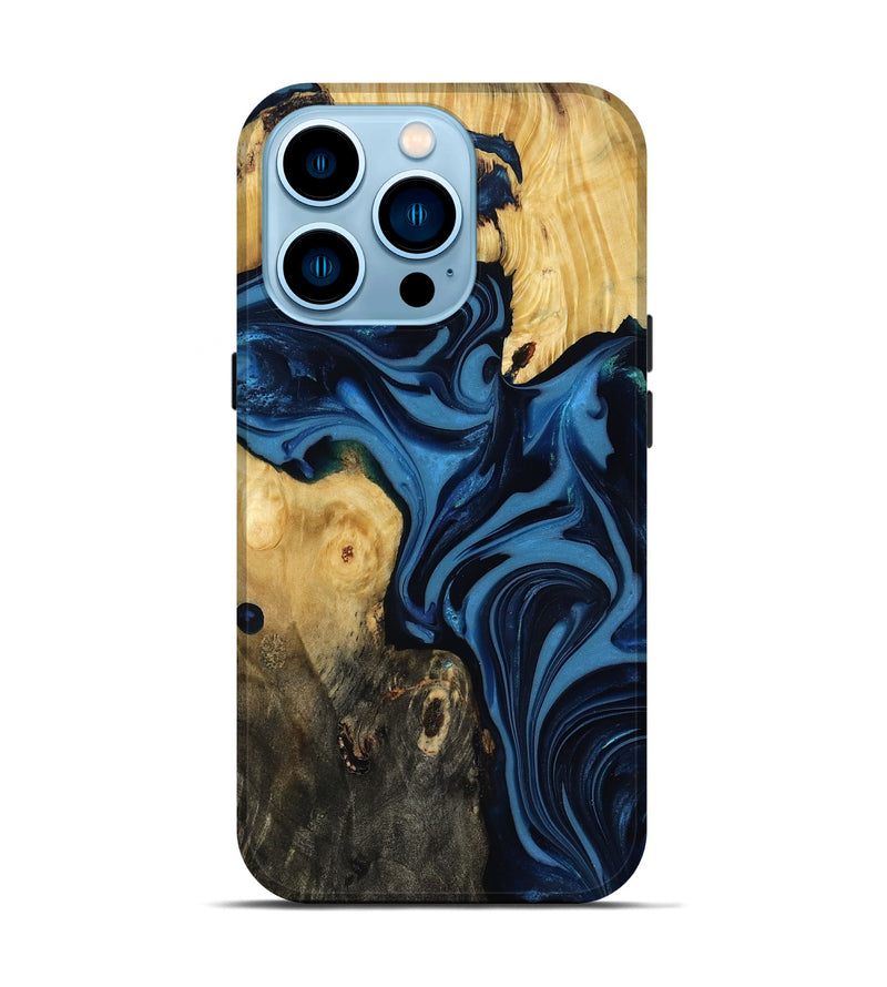 iPhone 14 Pro Wood Live Edge Phone Case - Carey (Blue, 817894)