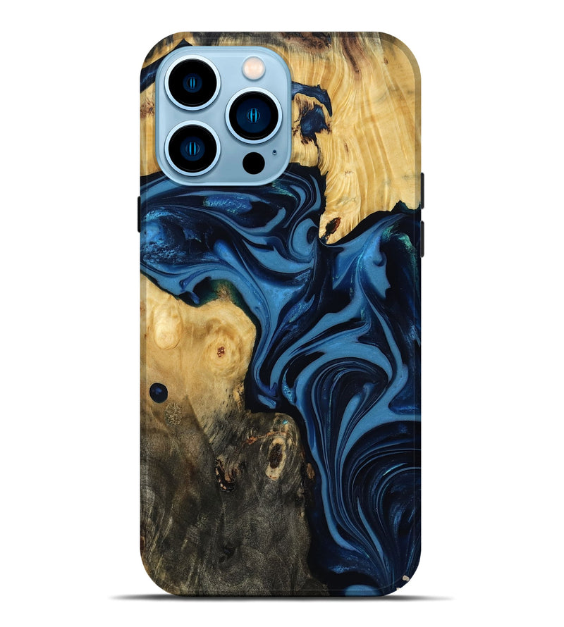 iPhone 14 Pro Max Wood Live Edge Phone Case - Carey (Blue, 817894)
