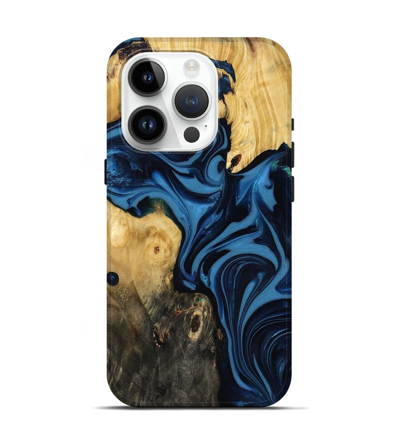iPhone 15 Pro Wood Live Edge Phone Case - Carey (Blue, 817894)
