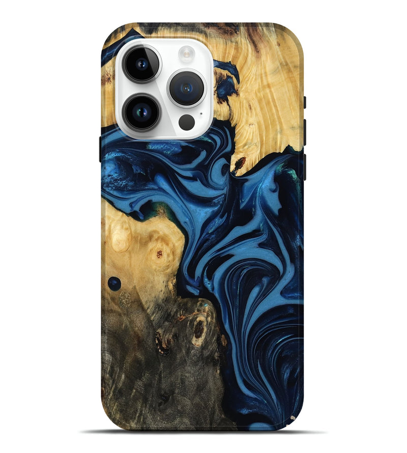 iPhone 15 Pro Max Wood Live Edge Phone Case - Carey (Blue, 817894)