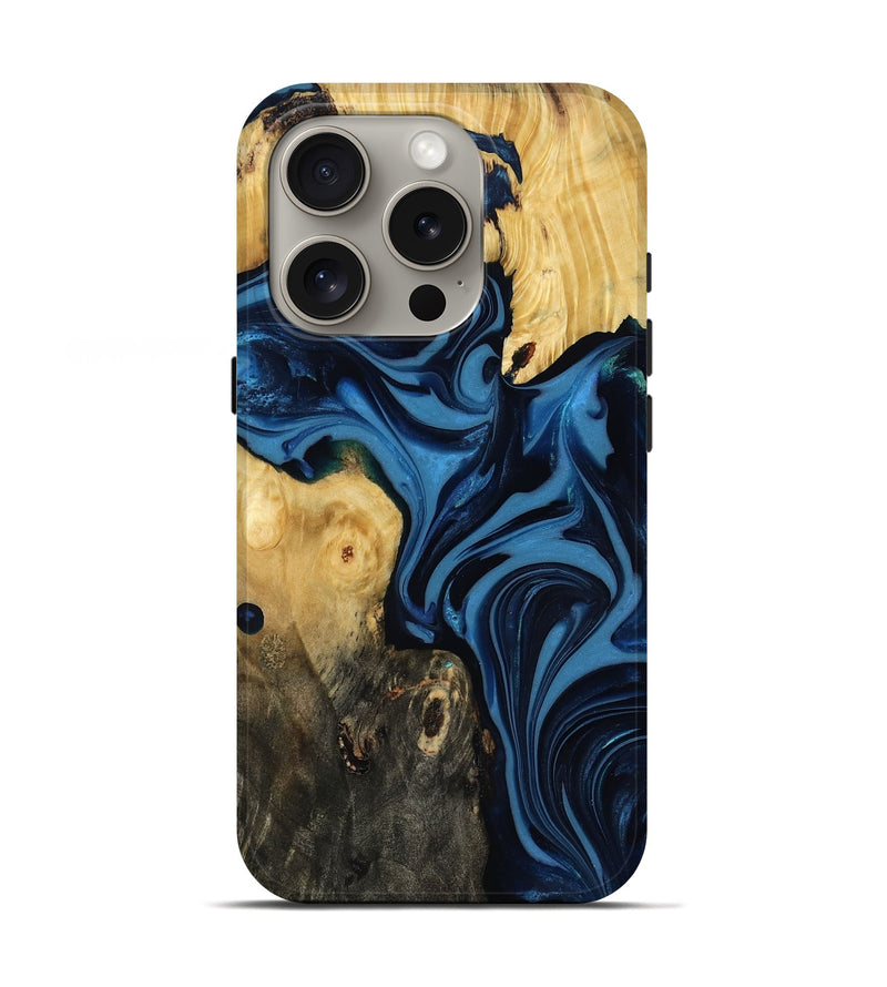 iPhone 16 Pro Wood Live Edge Phone Case - Carey (Blue, 817894)