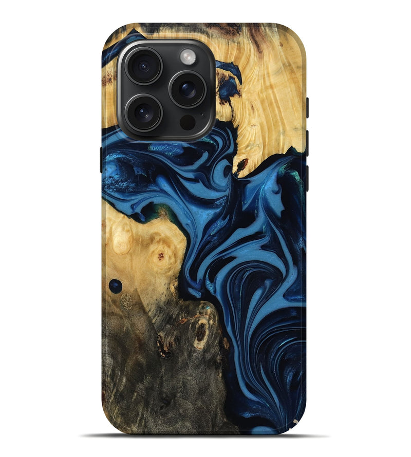 iPhone 16 Pro Max Wood Live Edge Phone Case - Carey (Blue, 817894)