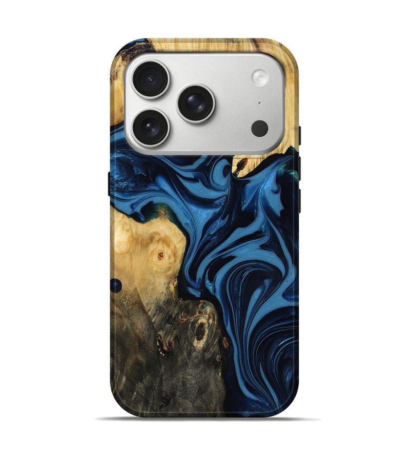 iPhone 17 Pro Wood Live Edge Phone Case - Carey (Blue, 817894)