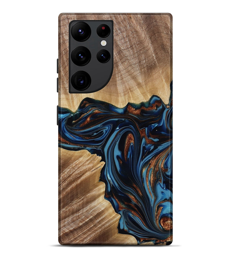 Galaxy S22 Ultra Wood Live Edge Phone Case - Noelle (Teal & Gold, 817903)