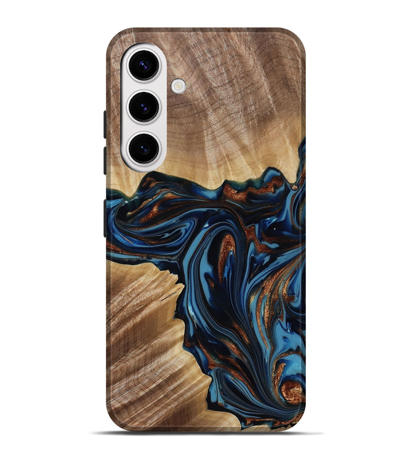 Galaxy S25 Plus Wood Live Edge Phone Case - Noelle (Teal & Gold, 817903)