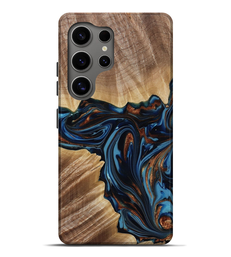 Galaxy S25 Ultra Wood Live Edge Phone Case - Noelle (Teal & Gold, 817903)