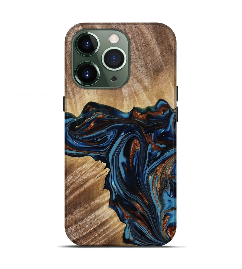 iPhone 13 Pro Wood Live Edge Phone Case - Noelle (Teal & Gold, 817903)