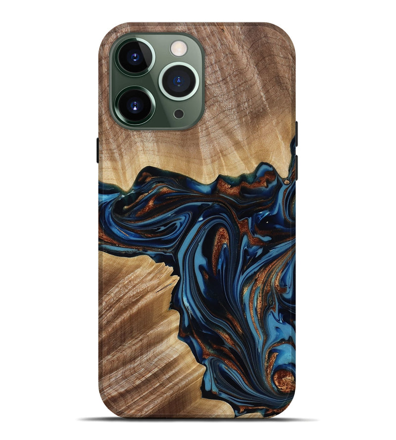 iPhone 13 Pro Max Wood Live Edge Phone Case - Noelle (Teal & Gold, 817903)