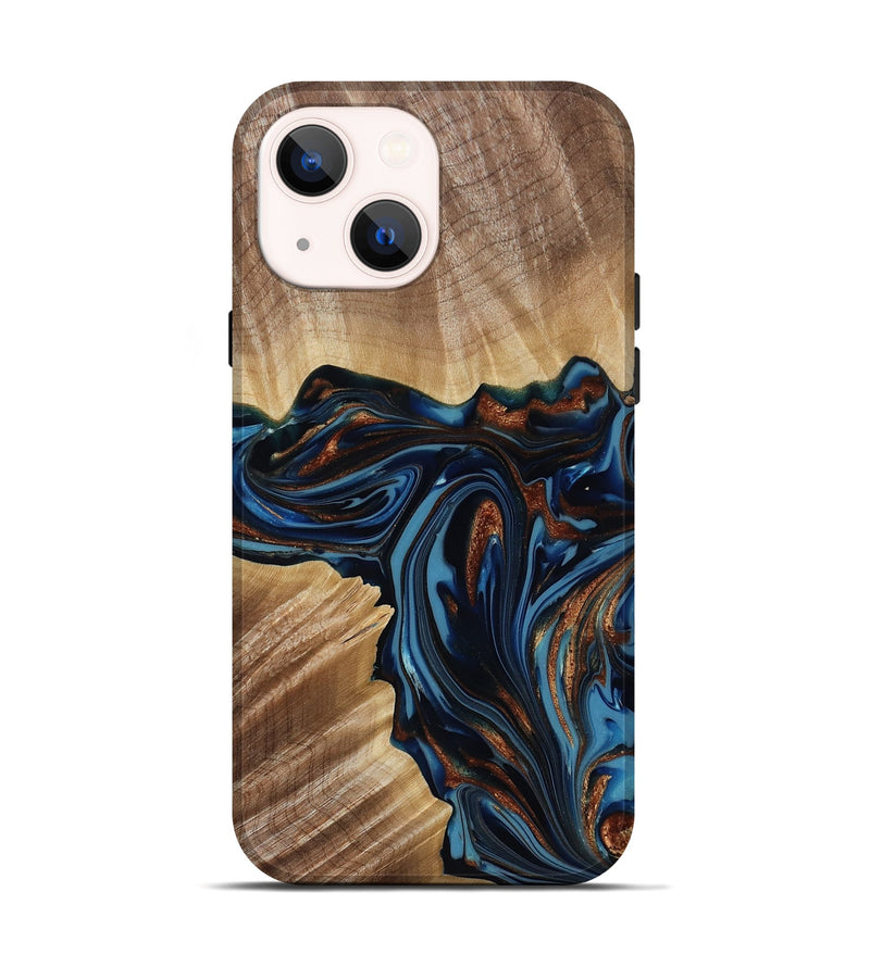 iPhone 14 Wood Live Edge Phone Case - Noelle (Teal & Gold, 817903)