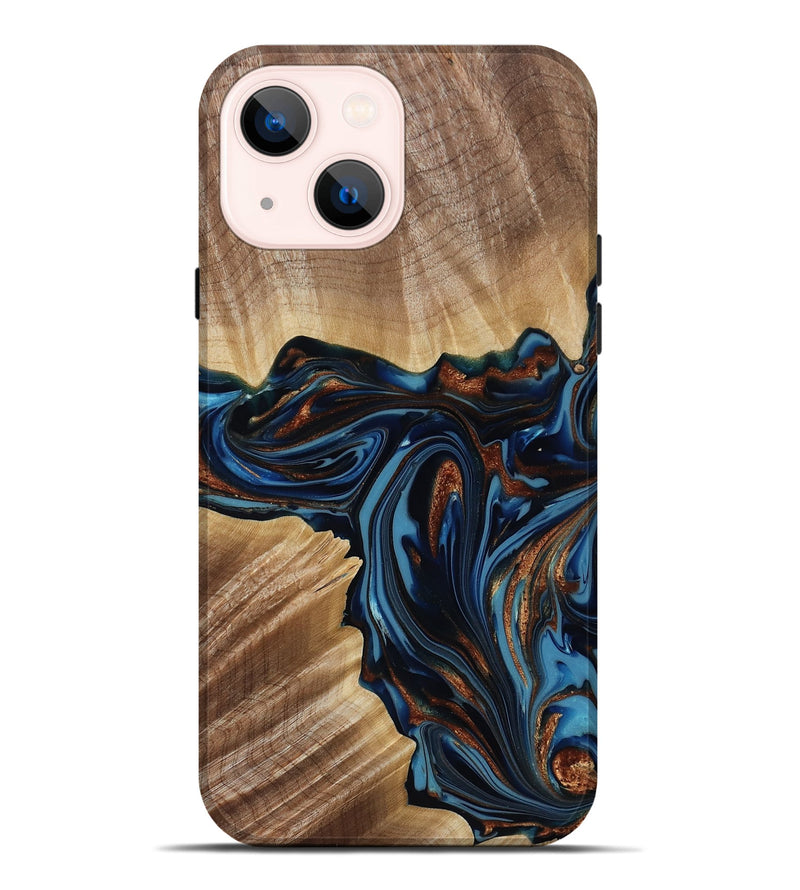 iPhone 14 Plus Wood Live Edge Phone Case - Noelle (Teal & Gold, 817903)