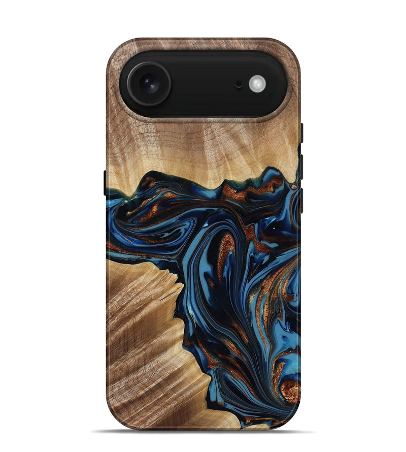 iPhone 17 Air Wood Live Edge Phone Case - Noelle (Teal & Gold, 817903)