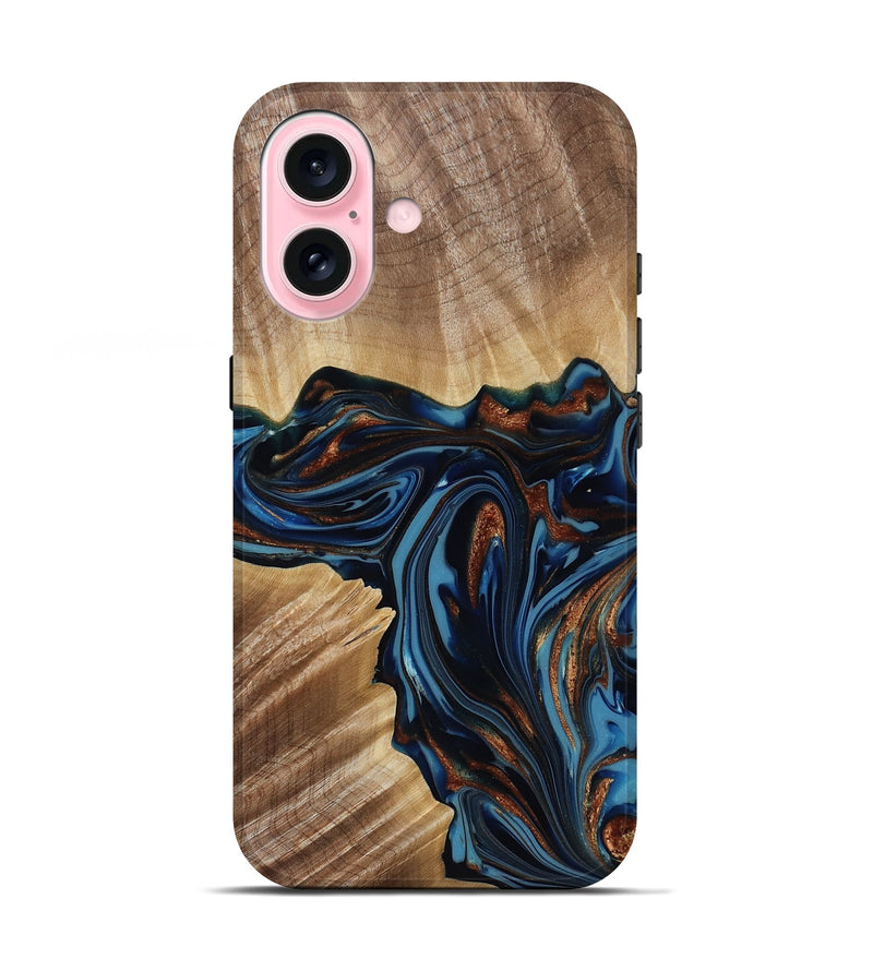iPhone 17 Wood Live Edge Phone Case - Noelle (Teal & Gold, 817903)